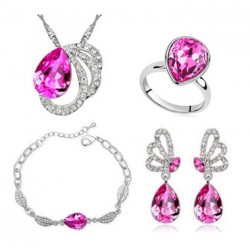 Platinum plated pink wing leaf jewellery set plus for girls & women 